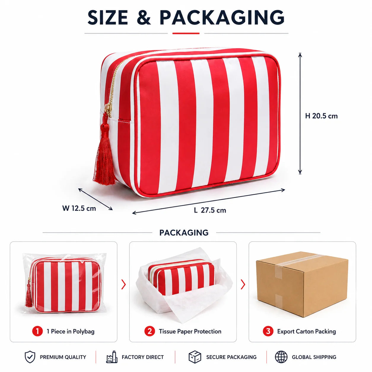 Keymay KM2627 Striped Pouch — size & packaging