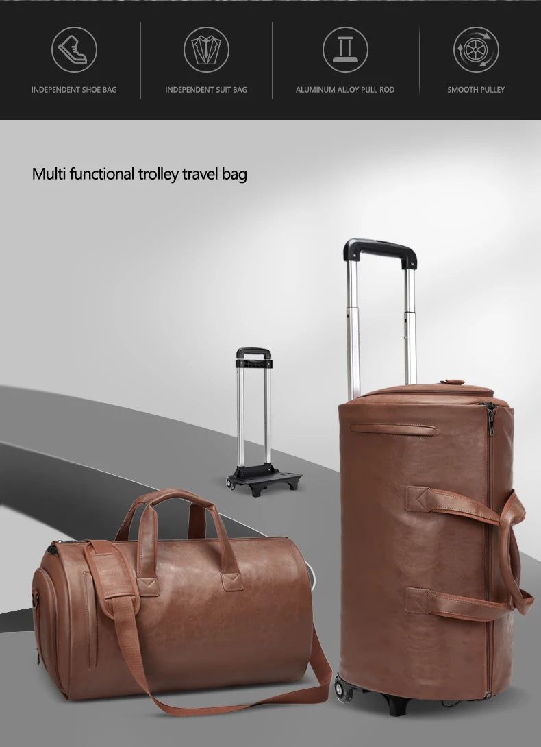 Mingao 209-0 PU Leather Wheeled Garment Travel Duffle Bag - detail 2