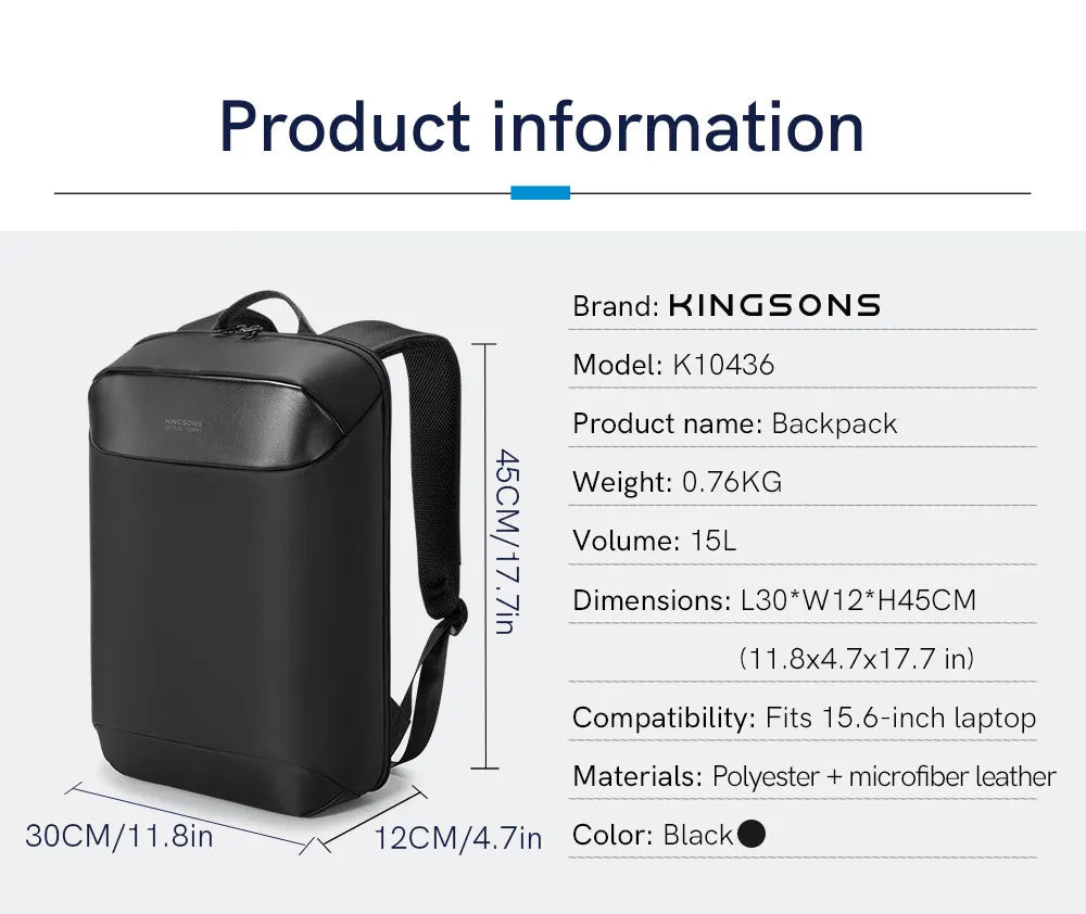 Kingsons K10436 15.6" Waterproof Daily Laptop Backpack