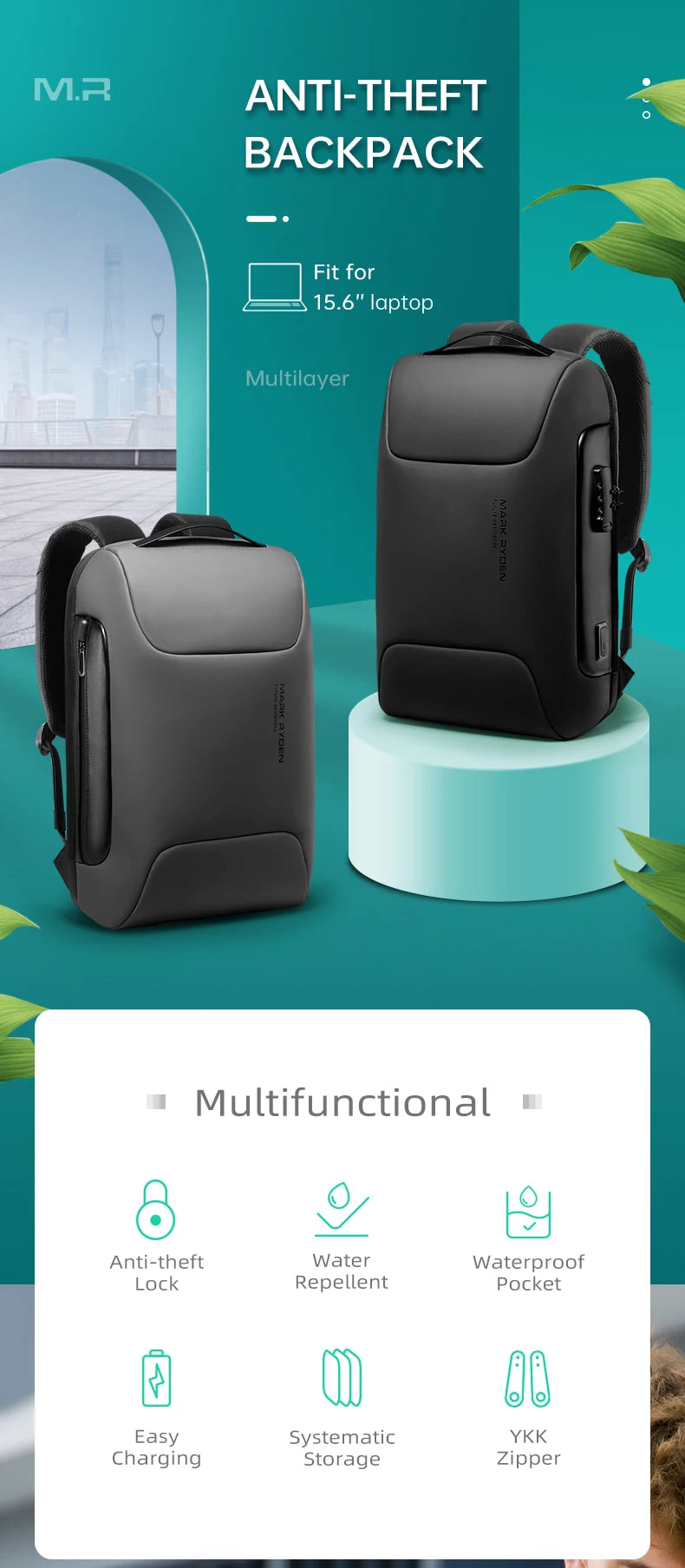 Mark Ryden Radial MR-9116 Anti-Theft Oxford Backpack