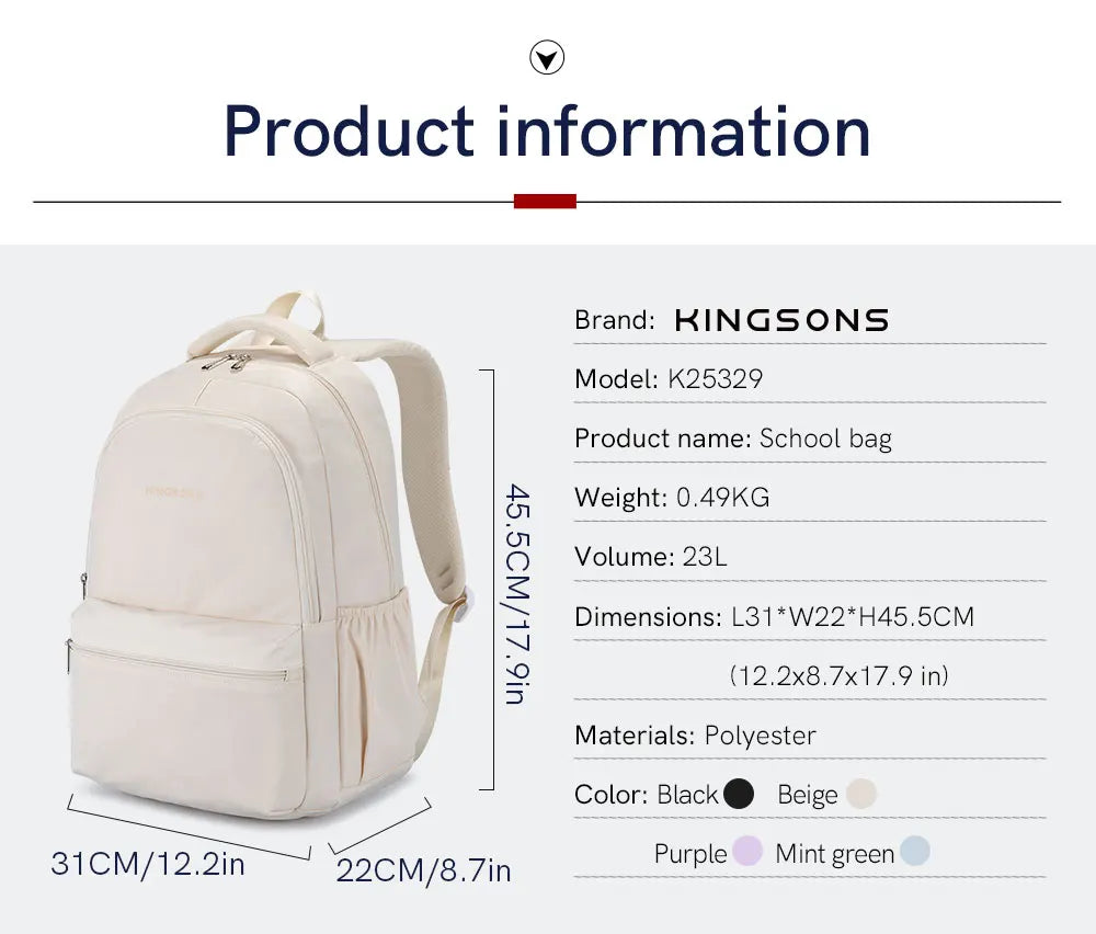 Kingsons K25329 Lightweight Student Backpack