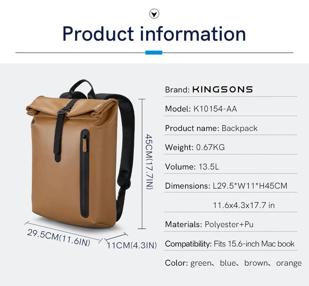 Kingsons K10154-AA PU Leather Women's Laptop Backpack