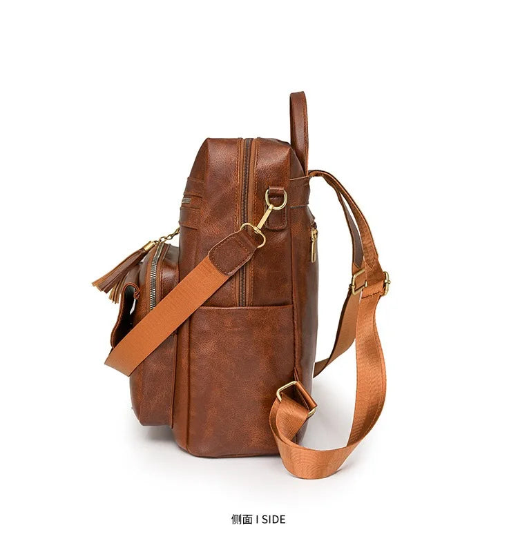 Pearl women's leather backpack worn