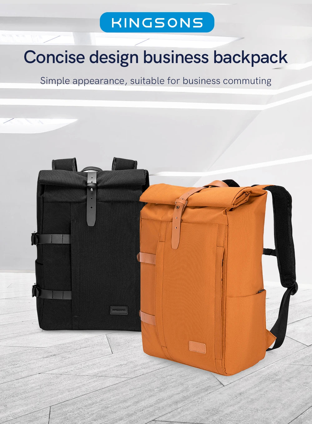 Kingsons K10174W Roll-Top Anti-Theft RPET Backpack