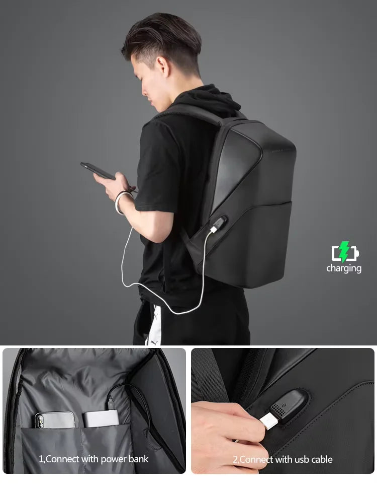 Kingsons K9590W-A Custom Logo USB Laptop Backpack — Black Business Bag for Men