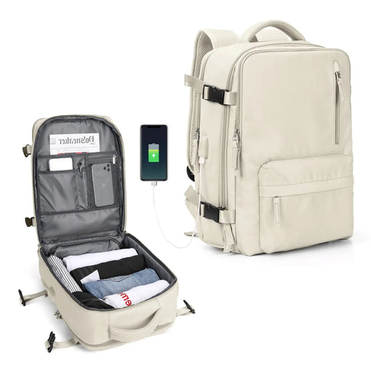 Praxidike waterproof nylon carry-on travel backpack, clamshell open