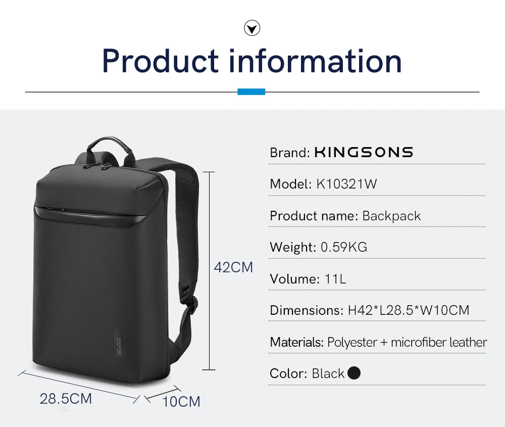 Kingsons K10321W 11L Waterproof Business Laptop Backpack