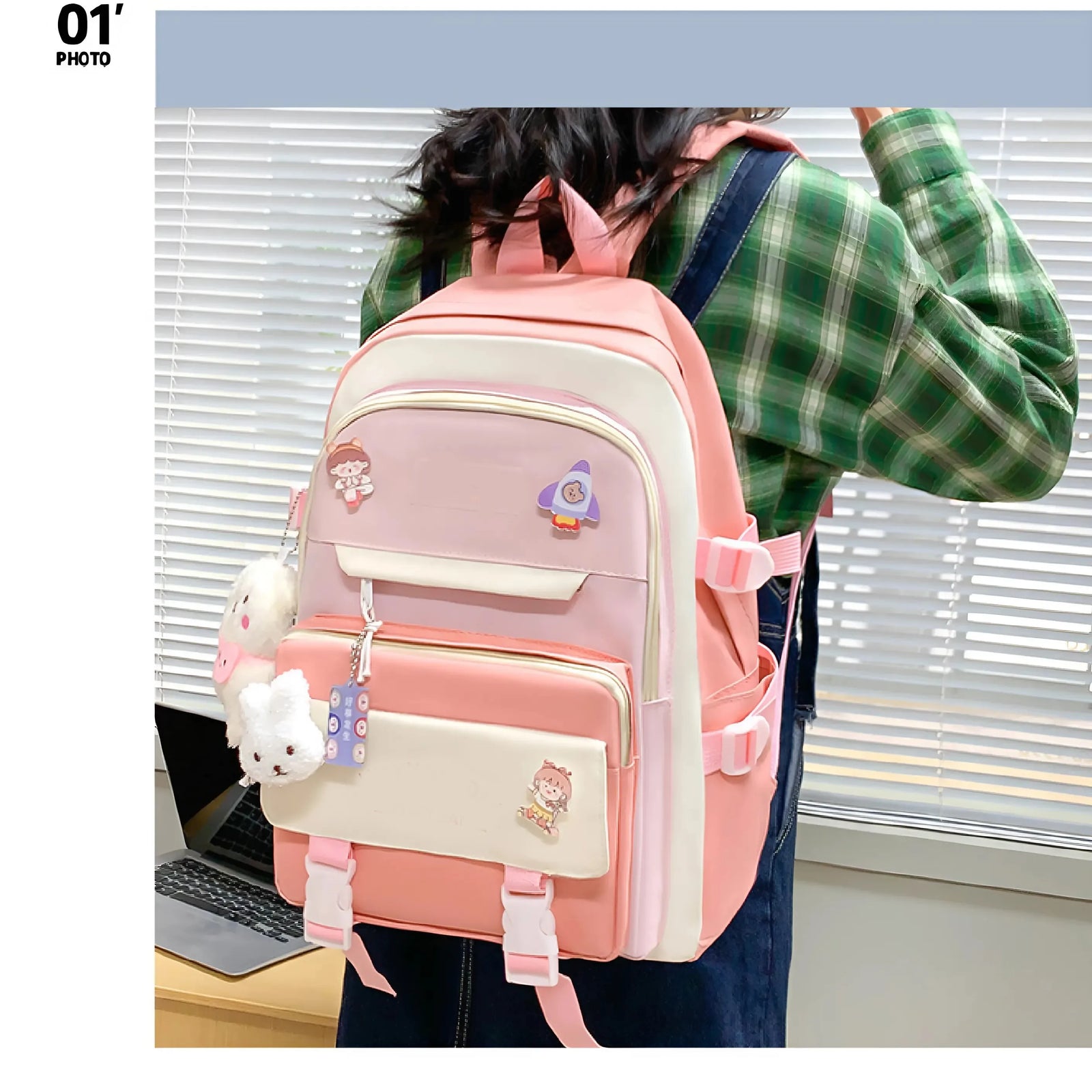 Orchid SJ8012SCH 5-piece kids school backpack set by Senjia - set pieces view