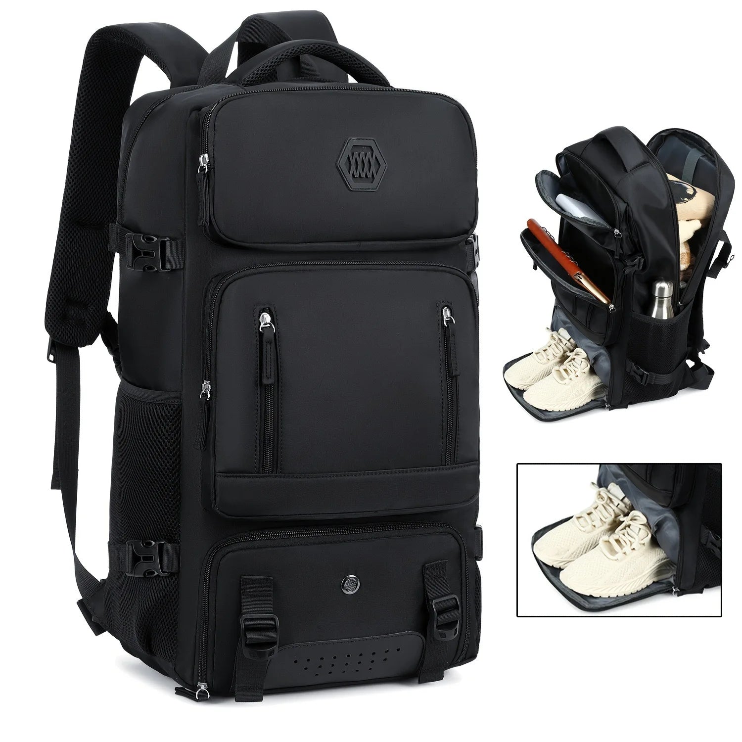 Expandable travel backpack side profile