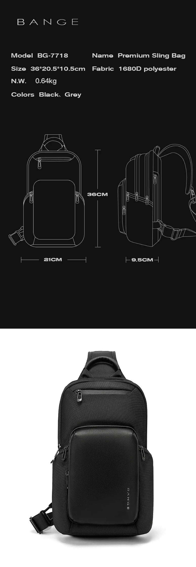 Bange Photon 7718 Waterproof Polyester Sling Bag