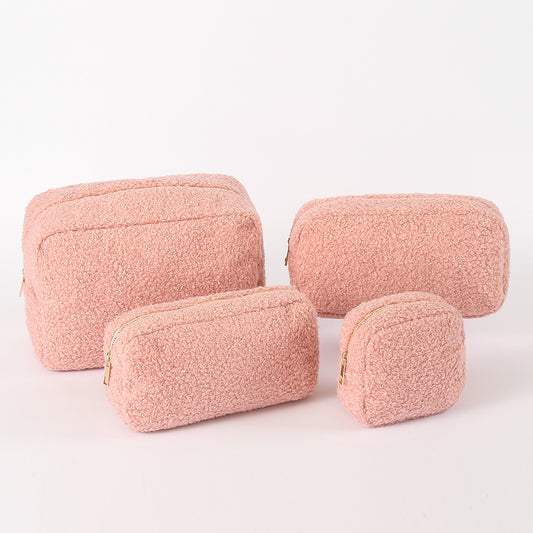 Backper Ursa Fluffy Teddy Plush Makeup Pouch — Pink