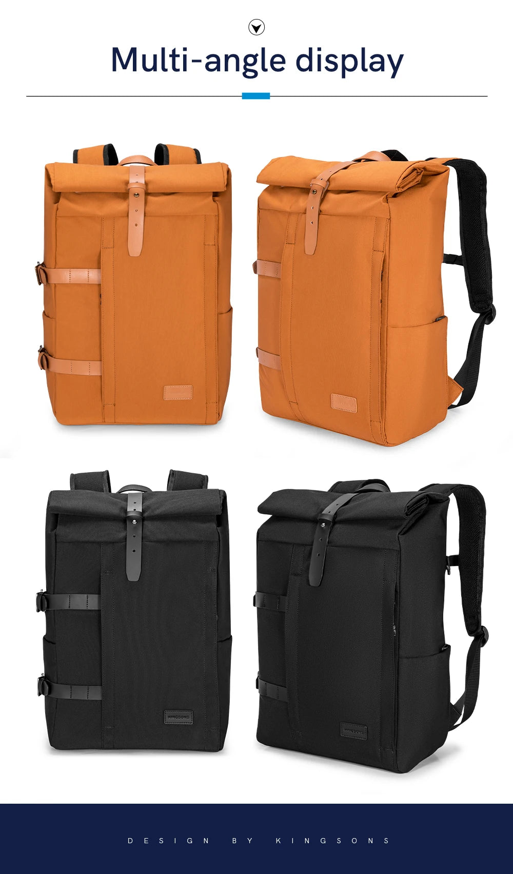 Kingsons K10174W Roll-Top Anti-Theft RPET Backpack