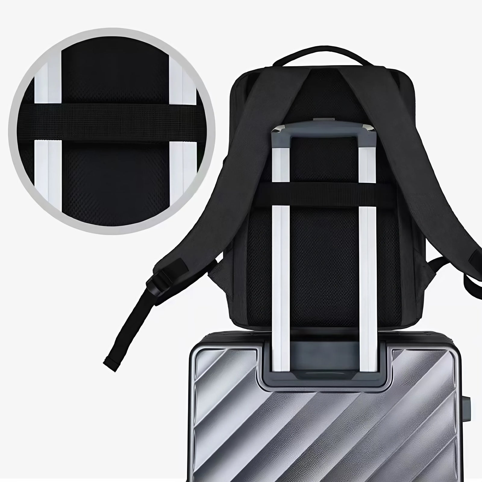 Business laptop backpack back panel and straps
