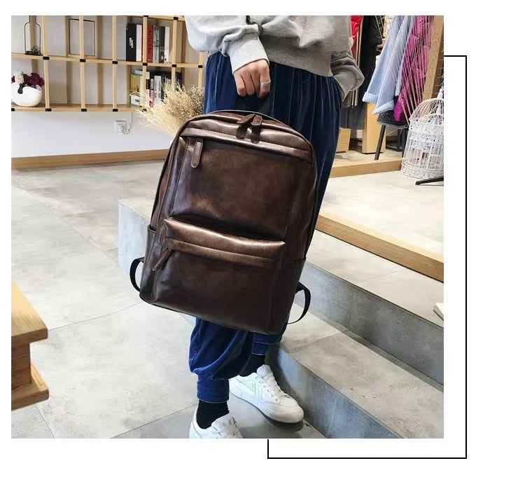 Herse PU leather backpack front view