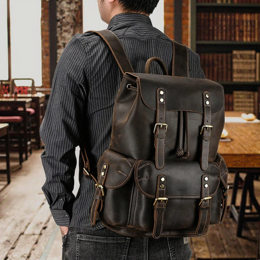 Thyone vintage crazy horse leather backpack, worn