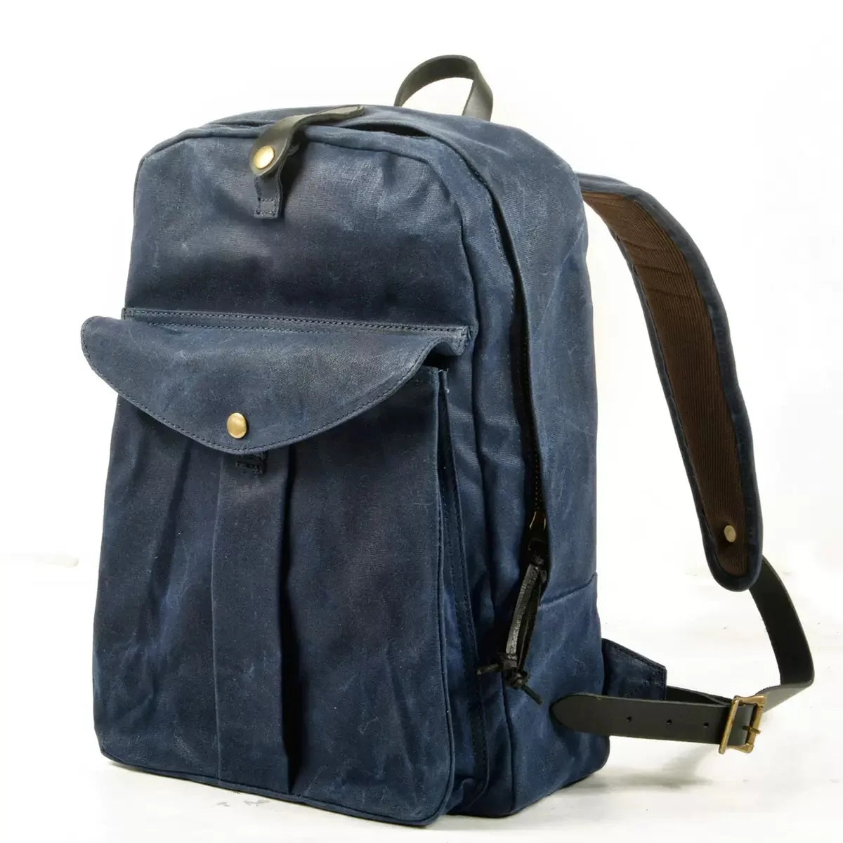 Waxed canvas backpack side profile