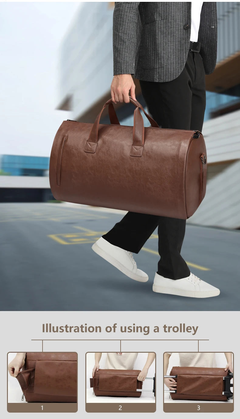 Mingao 209-0 PU Leather Wheeled Garment Travel Duffle Bag - detail 5