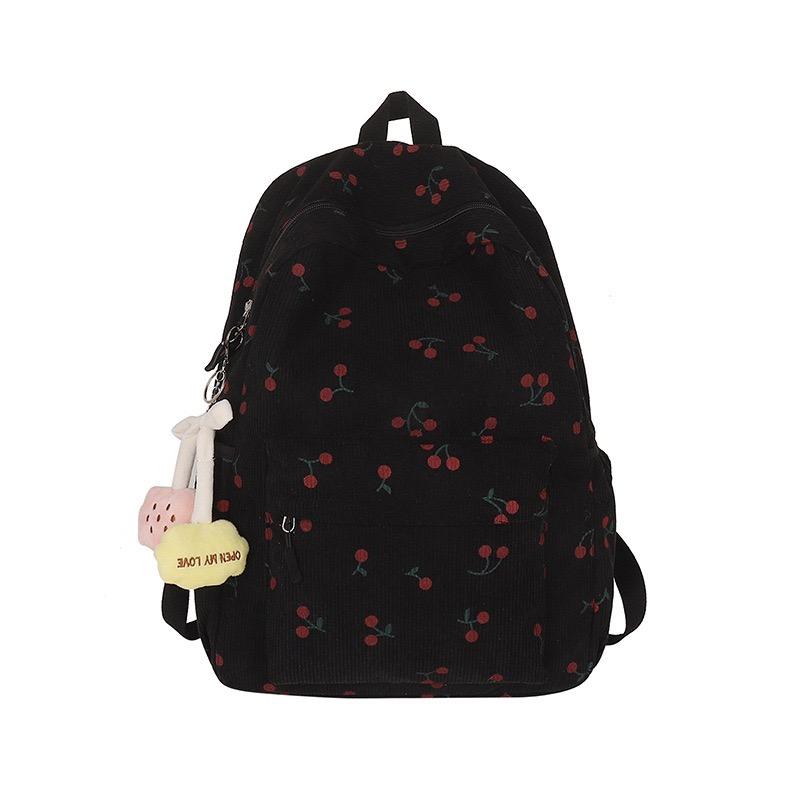 Cherry Print Corduroy Backpack for Women - Spinel SJ8519SCH - Senjia wholesale backpack detail