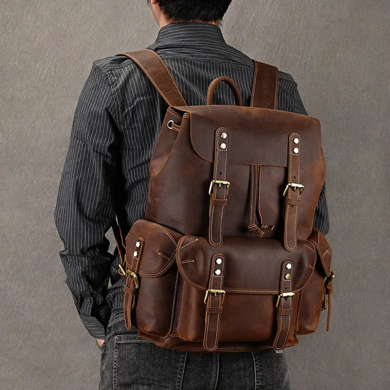 Thyone leather backpack worn detail