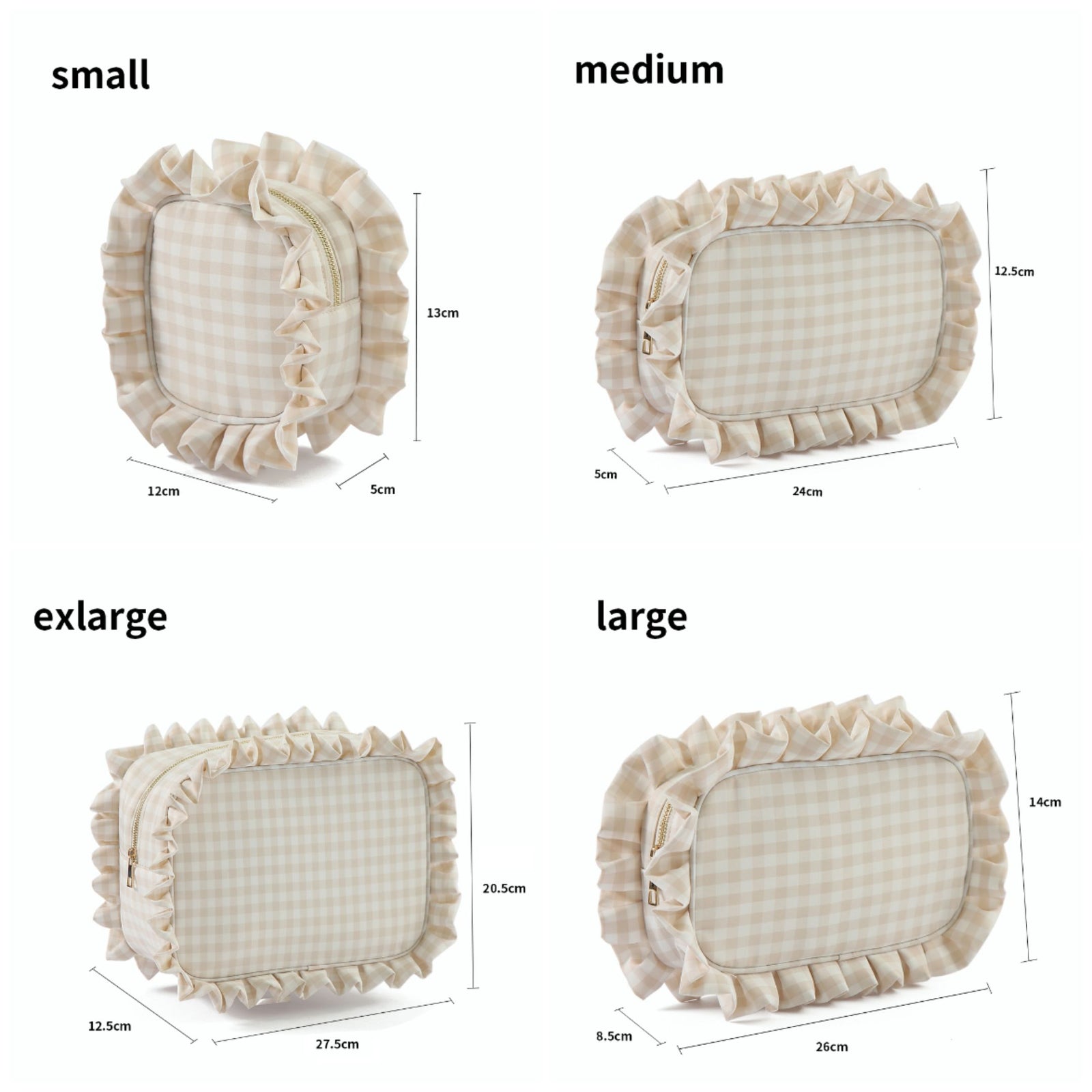 Backper Carina KMY-2542 gingham makeup bag size guide