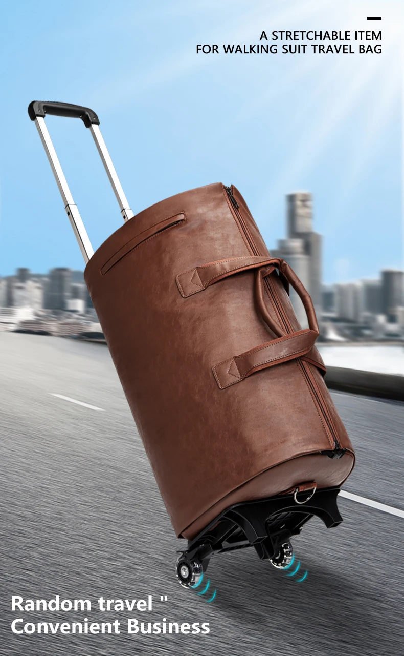 Mingao 209-0 PU Leather Wheeled Garment Travel Duffle Bag - detail 1