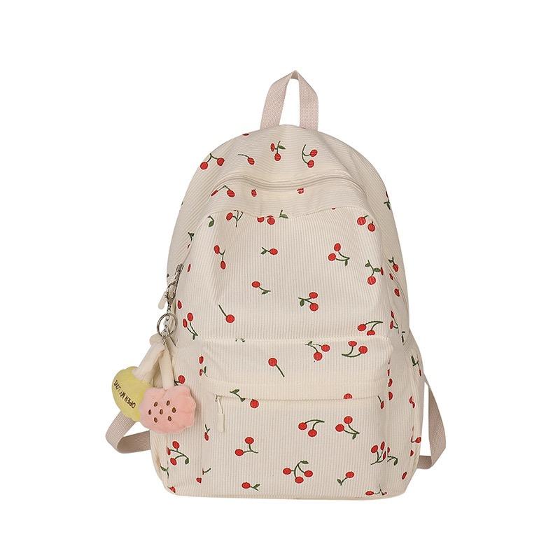 Cherry Print Corduroy Backpack for Women - Spinel SJ8519SCH - Senjia wholesale backpack detail