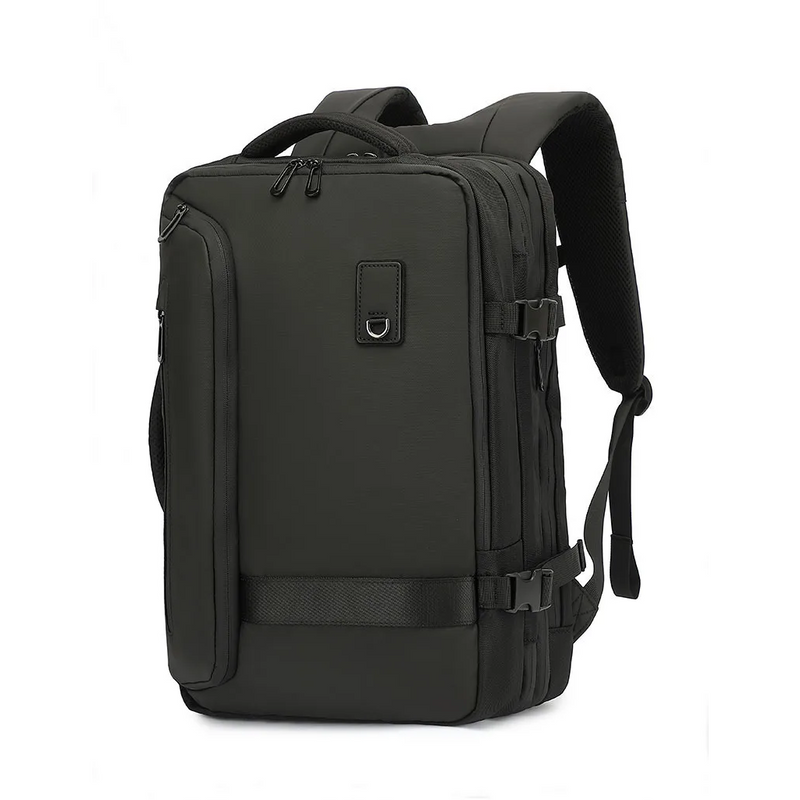 Helene airbag compression travel backpack in black, front
