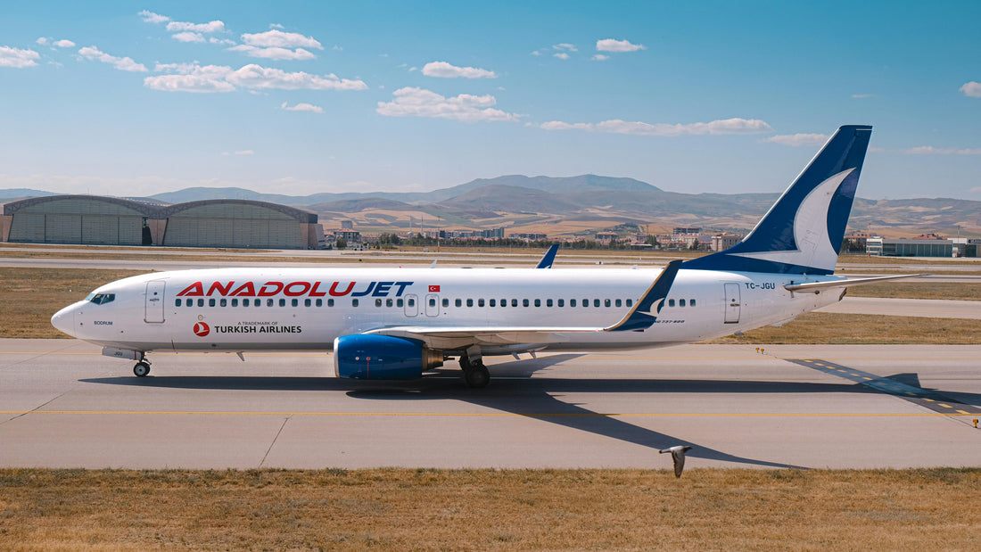 Passenger jet on the runway tarmac, representing air travel with carry-on luggage