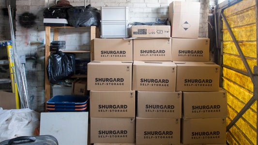 Stacked storage boxes in a warehouse for bulk orders