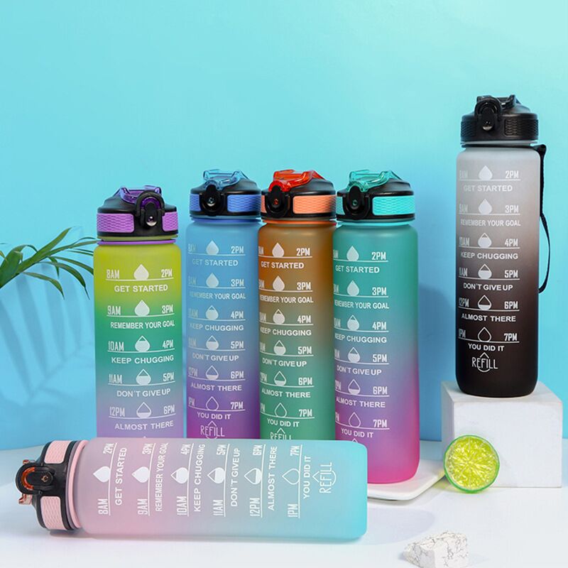 1L 32oz Fitness Motivational Water Bottle with Straw and Strainer