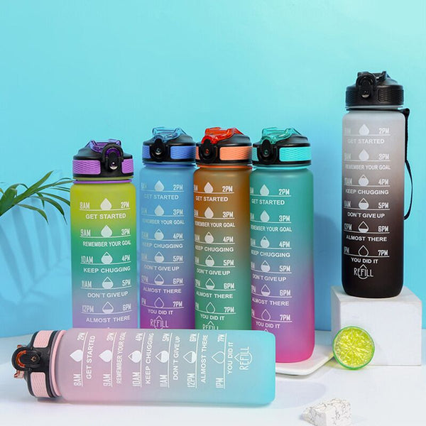 1L 32oz Fitness Motivational Water Bottle with Straw and Strainer