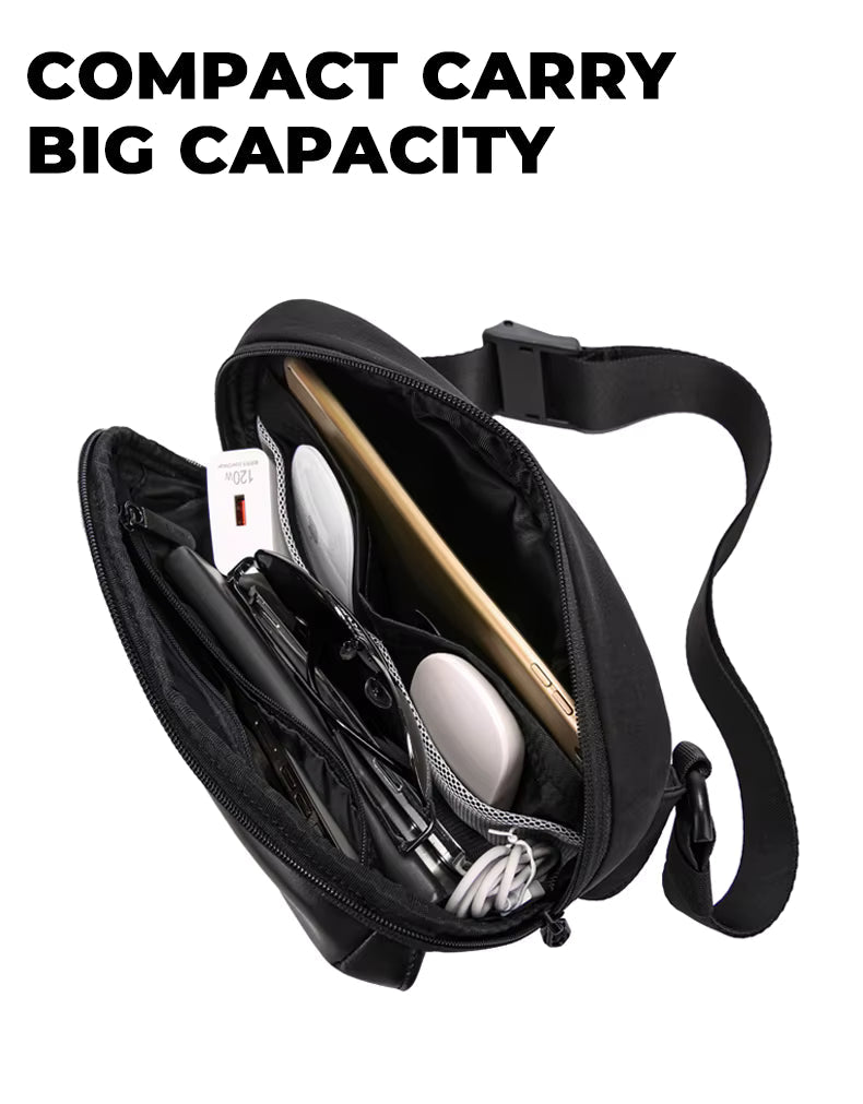 Backper Vega Water-Resistant Nylon Messenger Bag — zipper detail