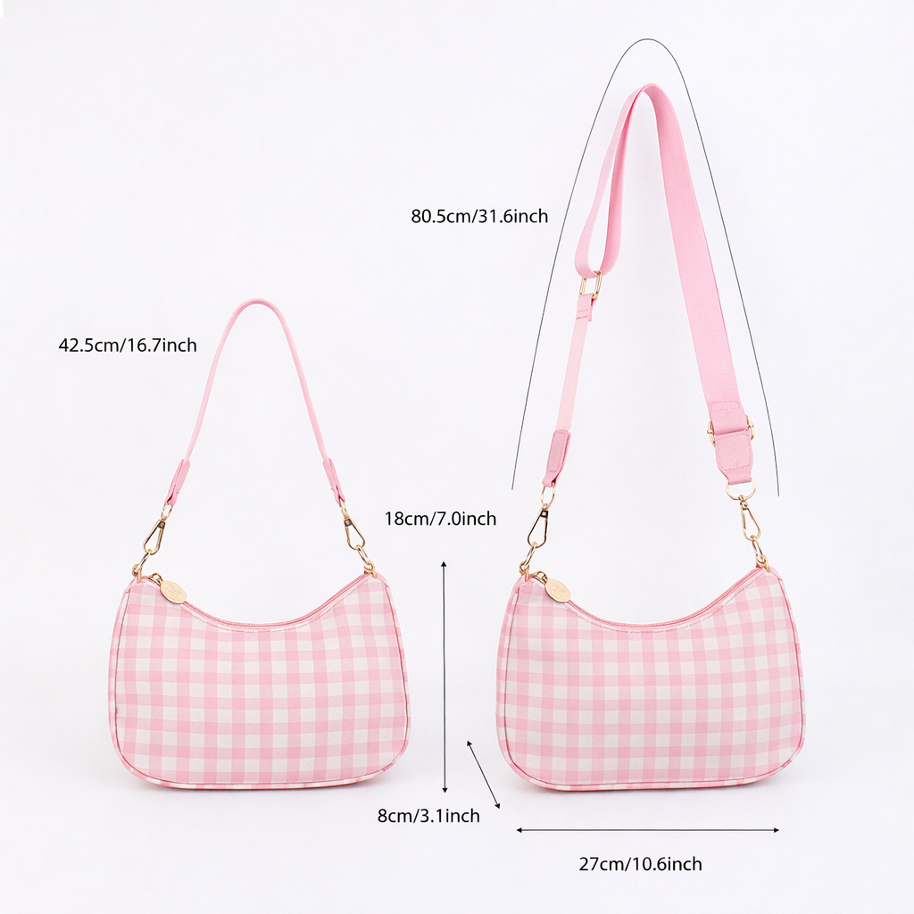 Backper Tucana Half-Moon Nylon Crossbody — Pink Plaid