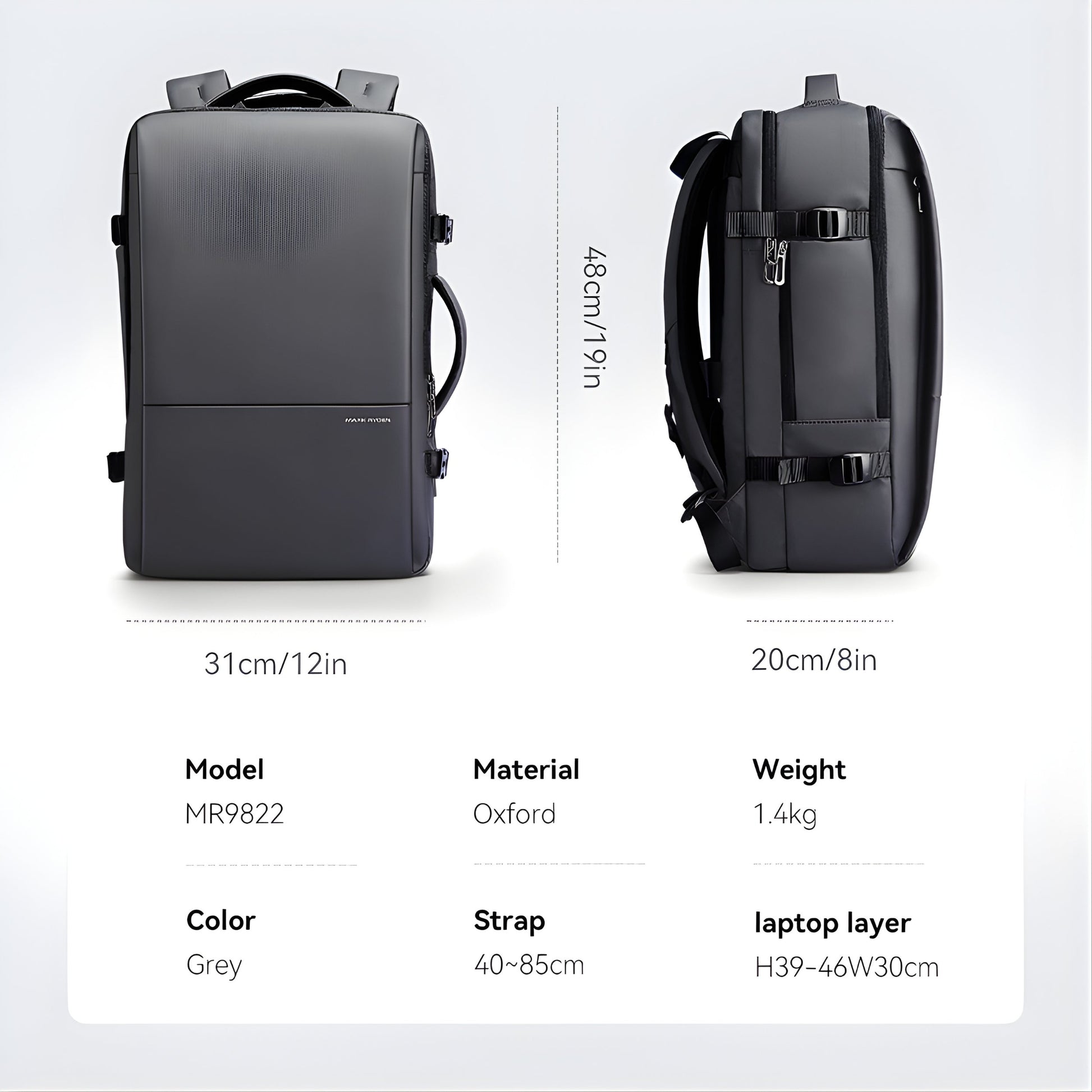 Backper Polar Anti-Theft Oxford Backpack — size reference