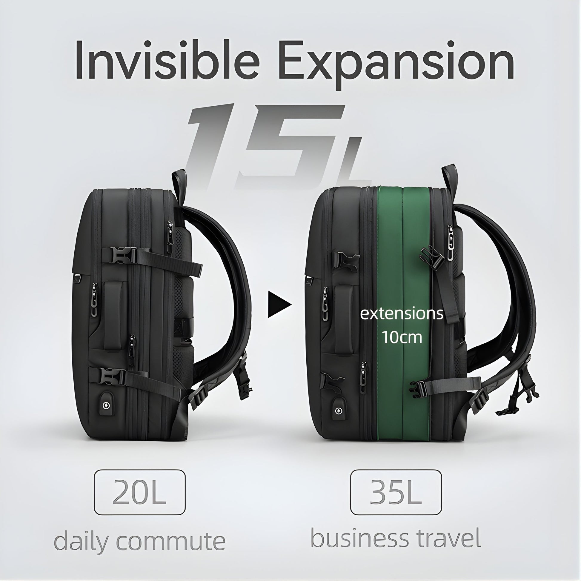 Backper Sagitta Anti-Theft Oxford Backpack — zipper detail