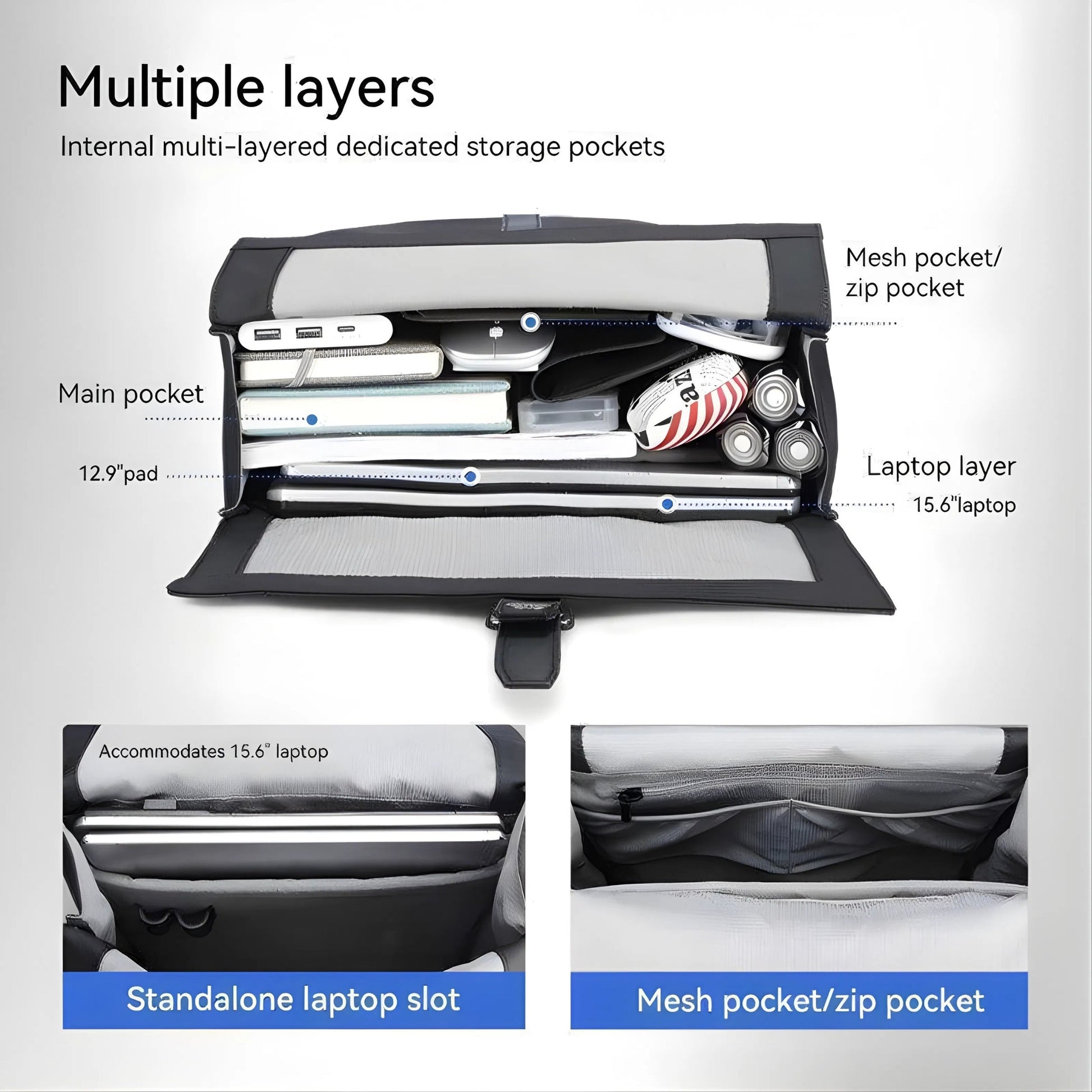 Backper Borealis Anti-Theft Oxford Backpack — interior compartment