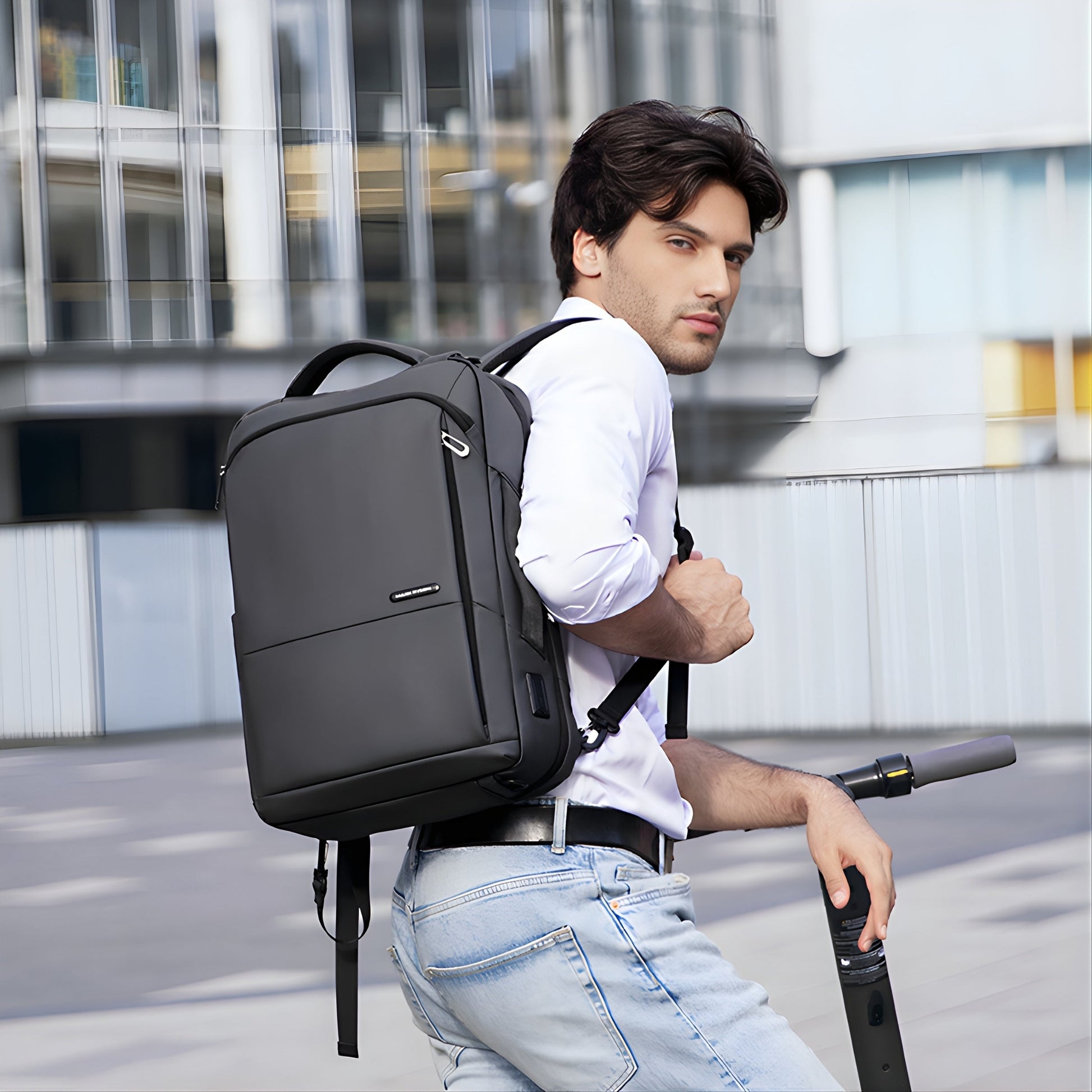 Backper Caelum Travel Oxford Backpack — in use