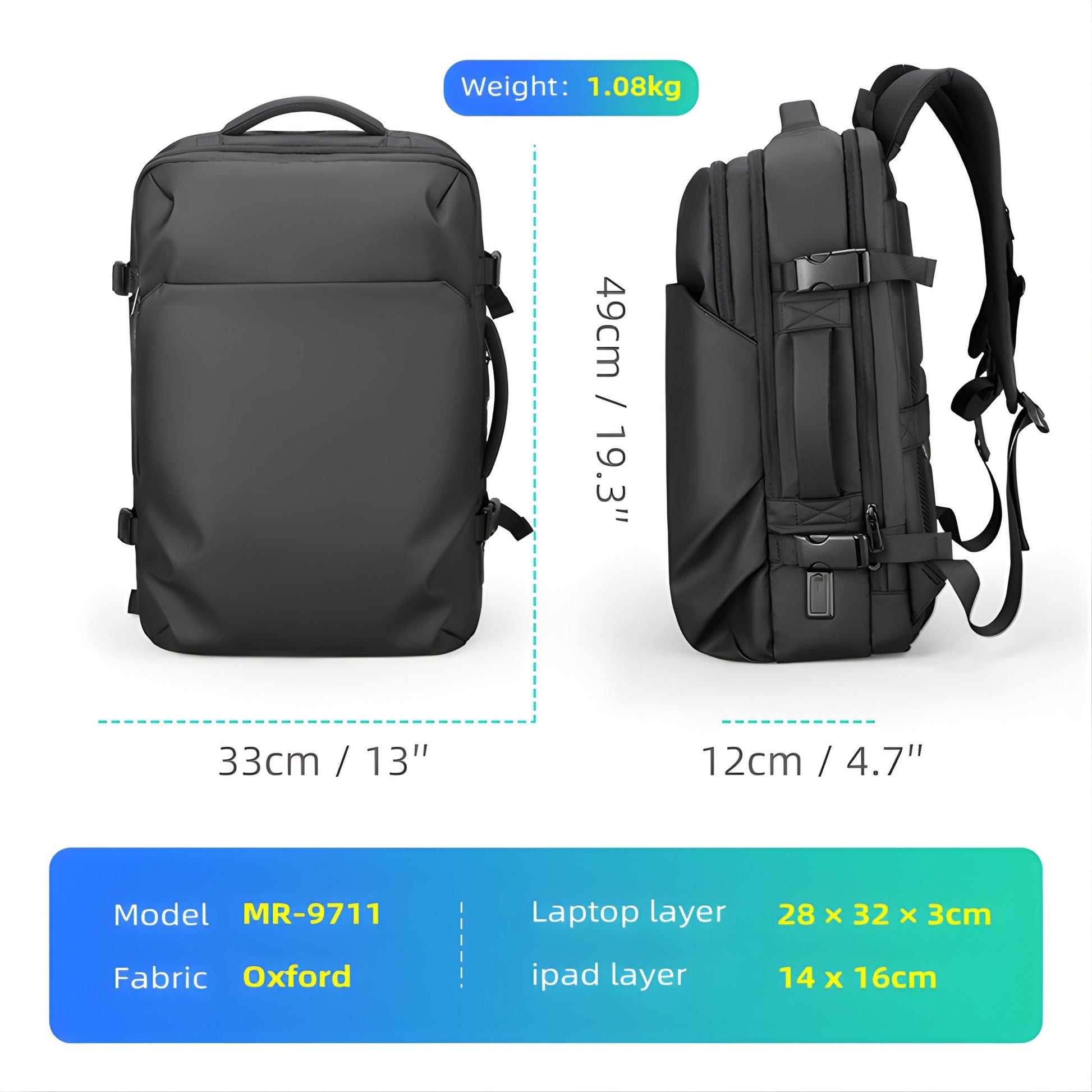 Backper Telescopium Travel Oxford Backpack — interior compartment
