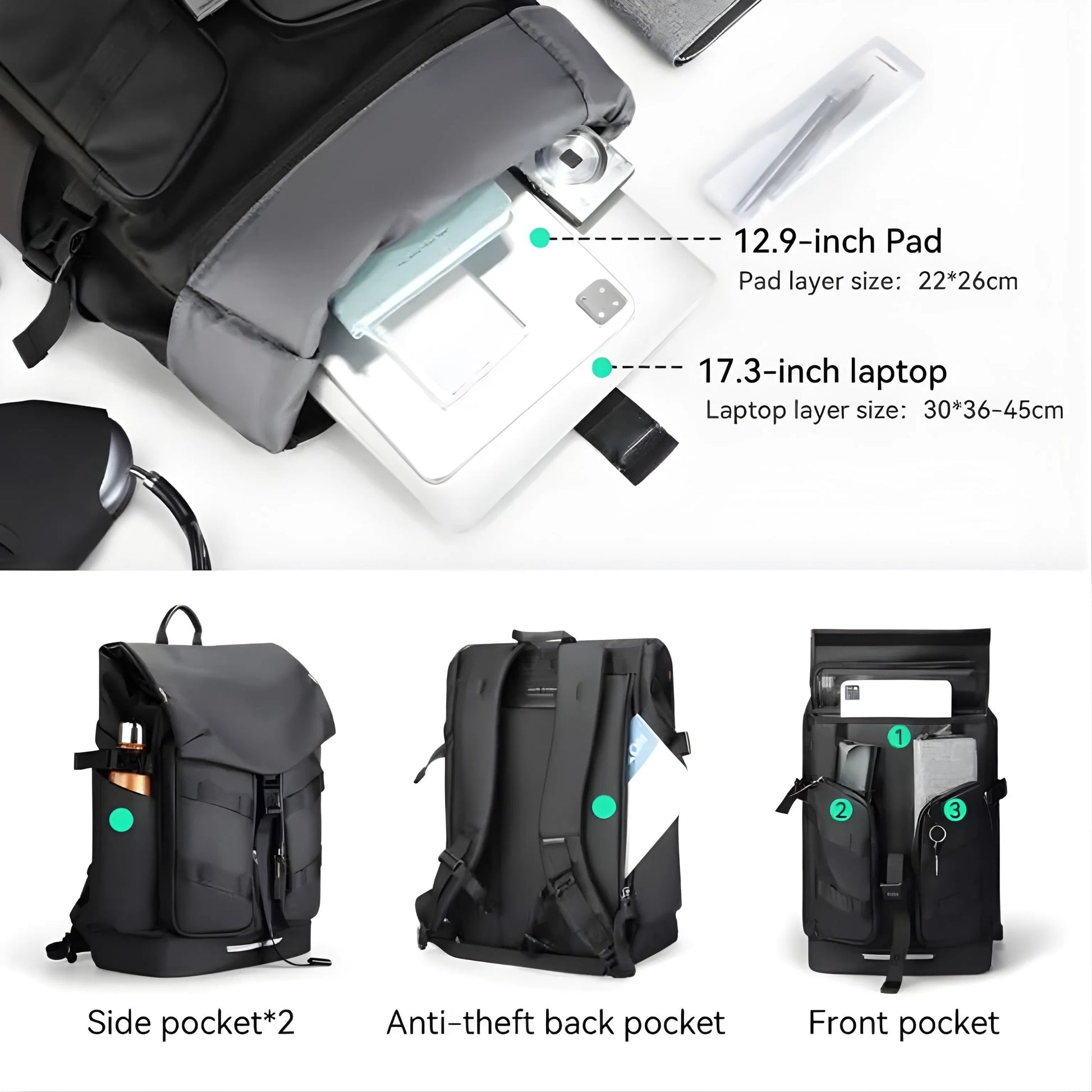 Backper Scorpio Anti-Theft Oxford Backpack — size reference