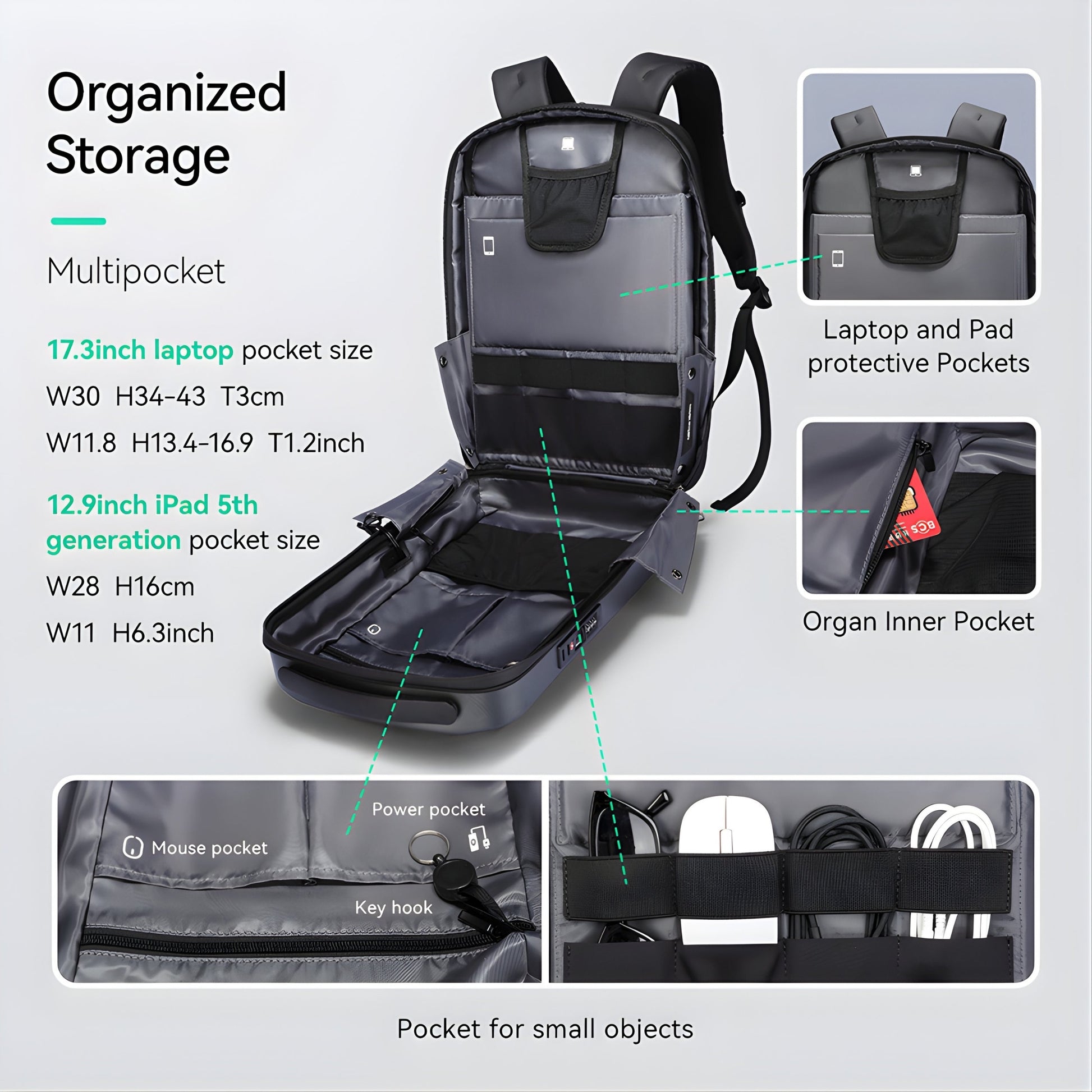 Backper Tangent Waterproof Oxford Backpack — open view