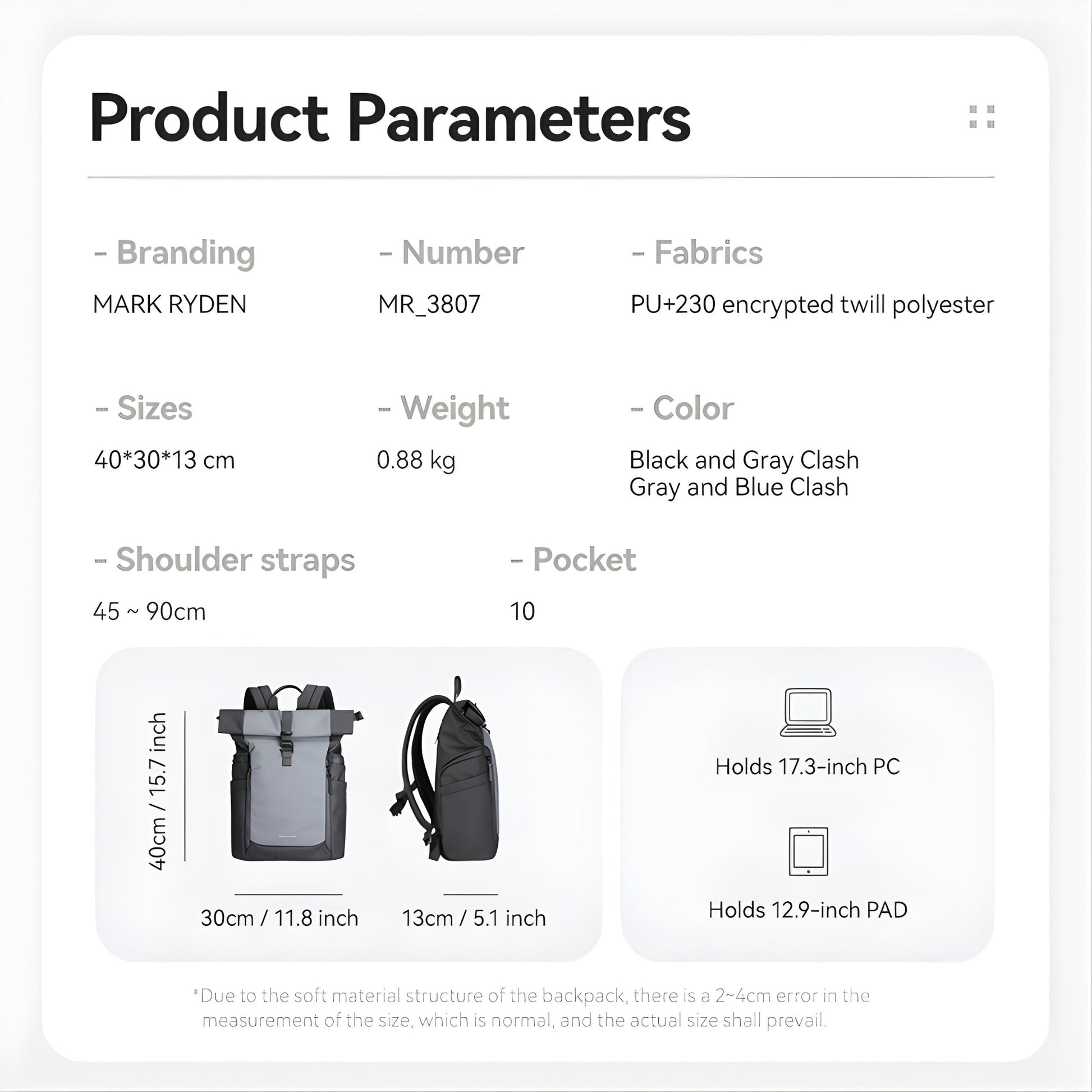 Backper Sculptor Anti-Theft Oxford Backpack — top view