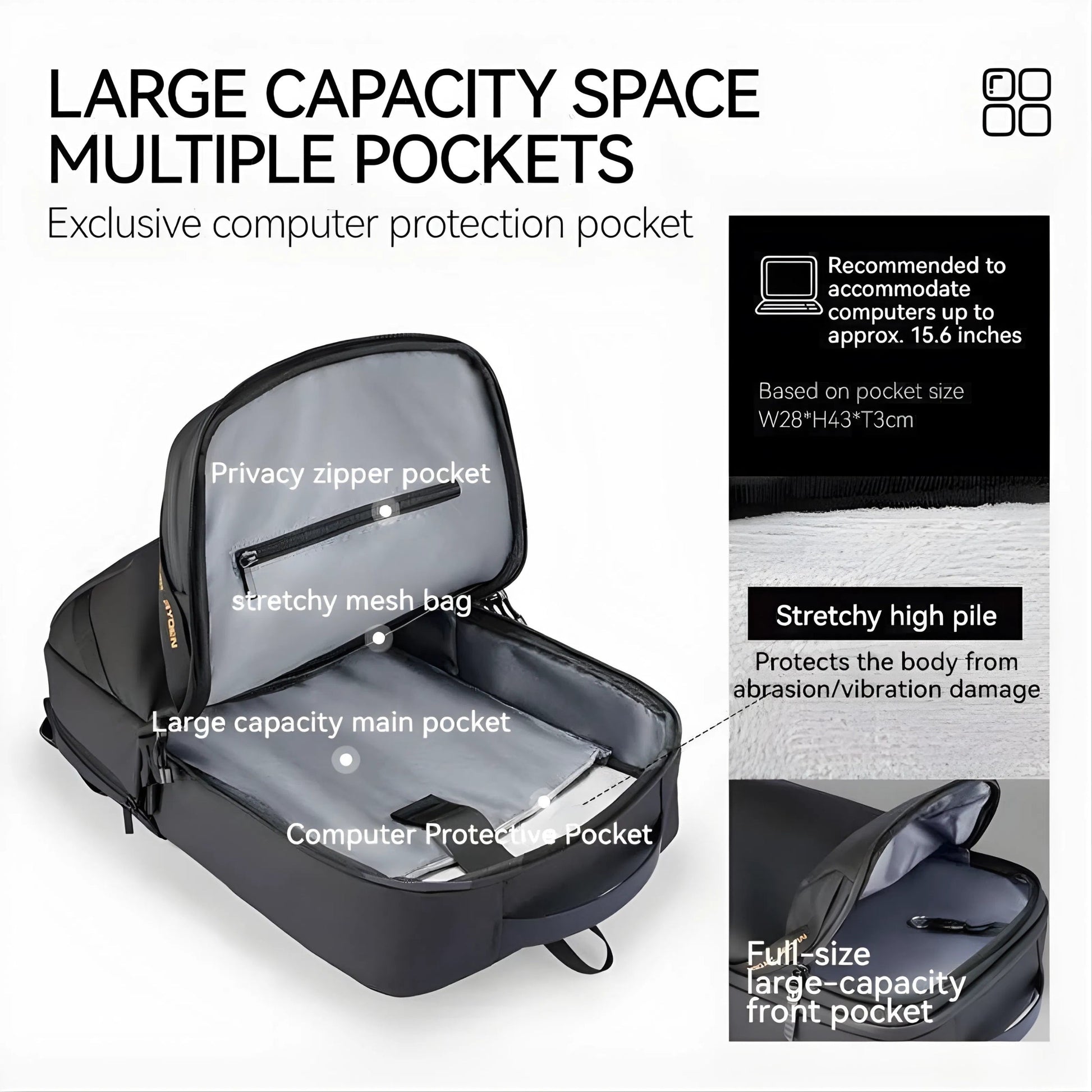 Backper Microscopium Anti-Theft Oxford Backpack — size reference