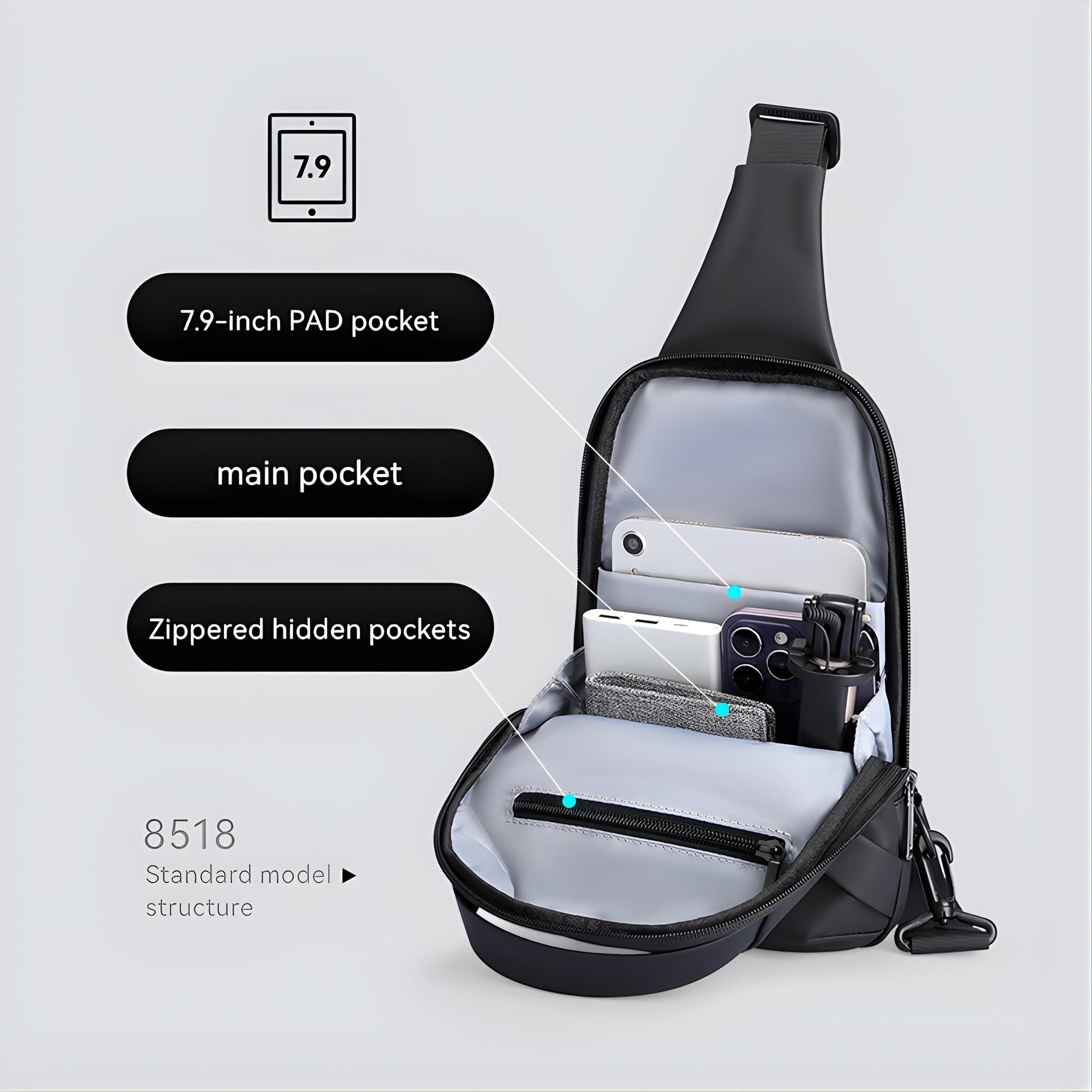 Backper Centaurus Waterproof Oxford Sling Bag — open view