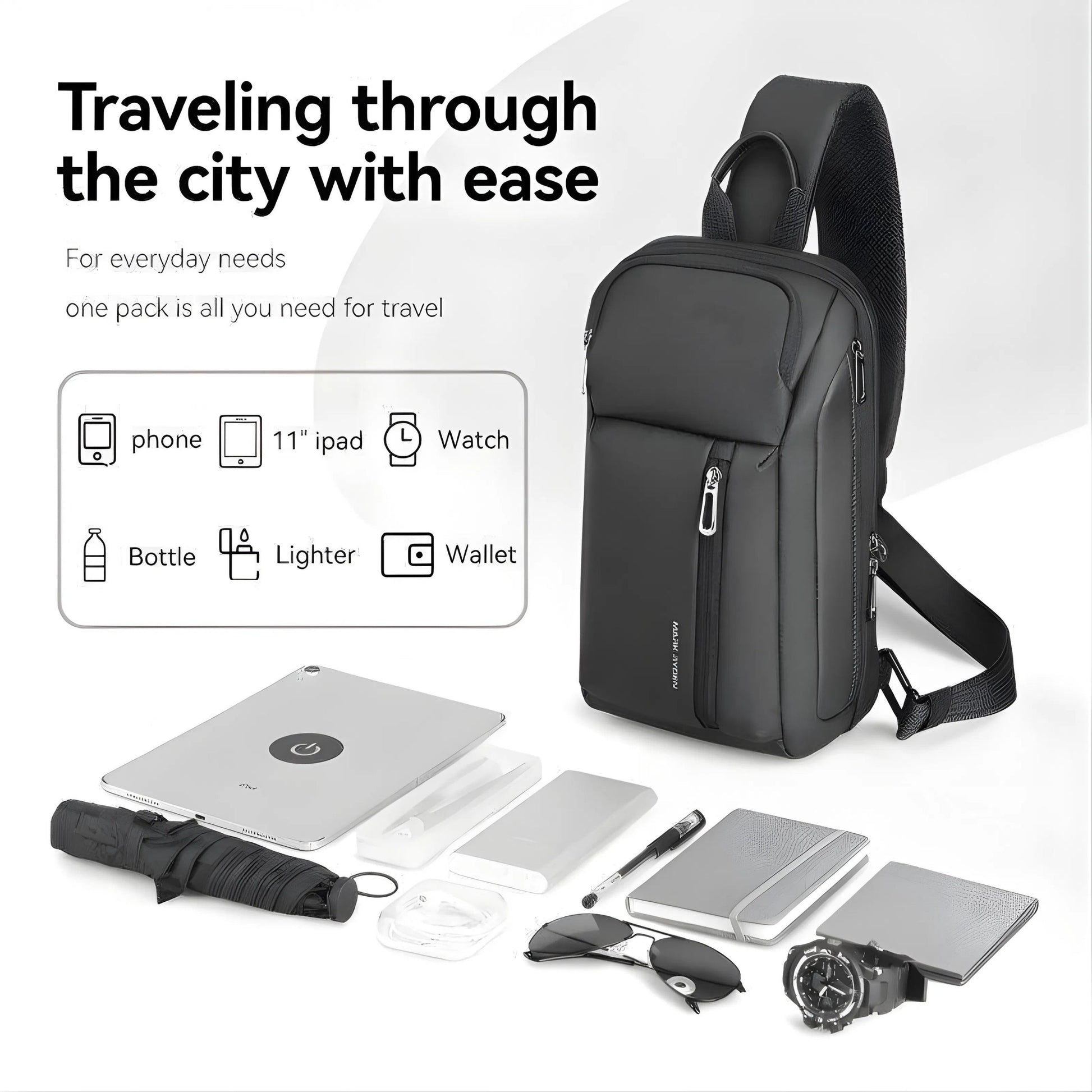 Backper Cassiopeia Waterproof Oxford Chest Bag — packed view