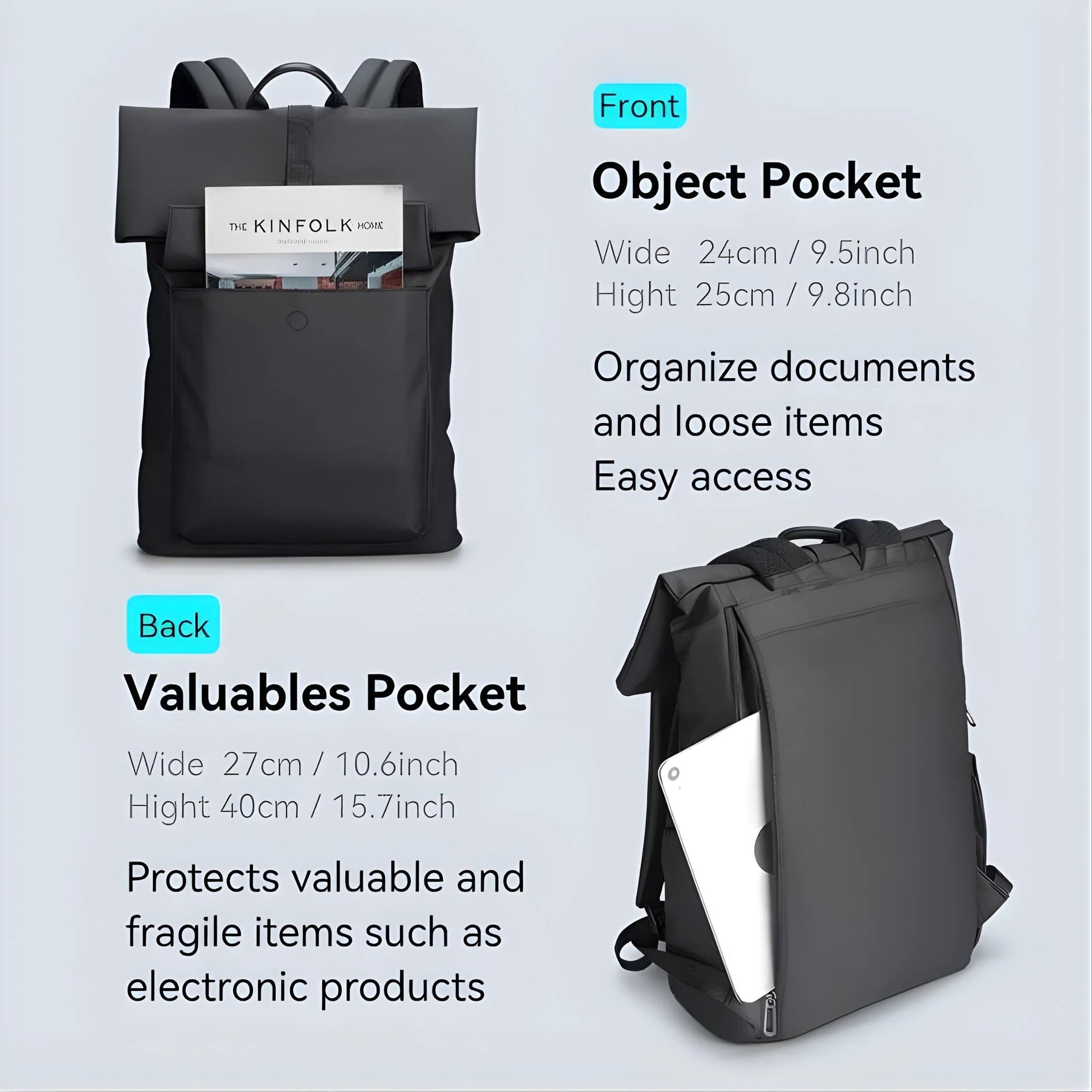 Backper Meridian Anti-Theft Oxford Backpack — open view