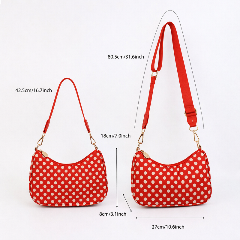 Backper Tucana Half-Moon Nylon Crossbody — Red Polka Dot