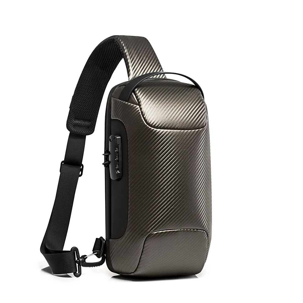 Mingao 22085-P Carbon Fiber Waterproof Crossbody Sling Bag - Gold