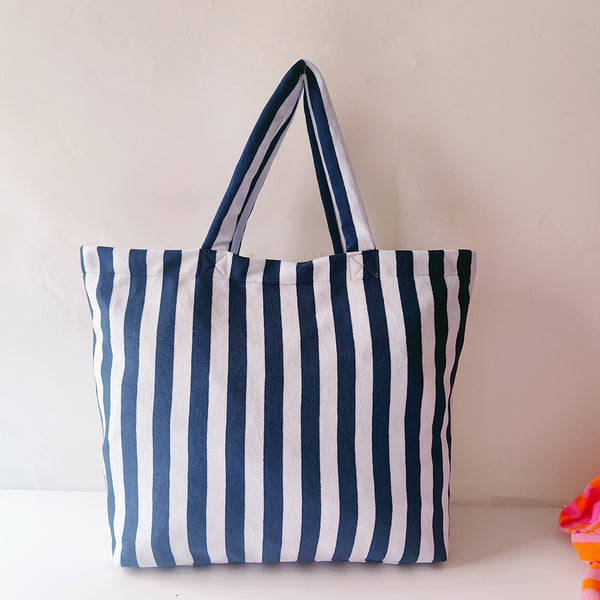 Backper Cassiopeia Cabana Striped Terry Beach Towel Tote — Navy Stripe