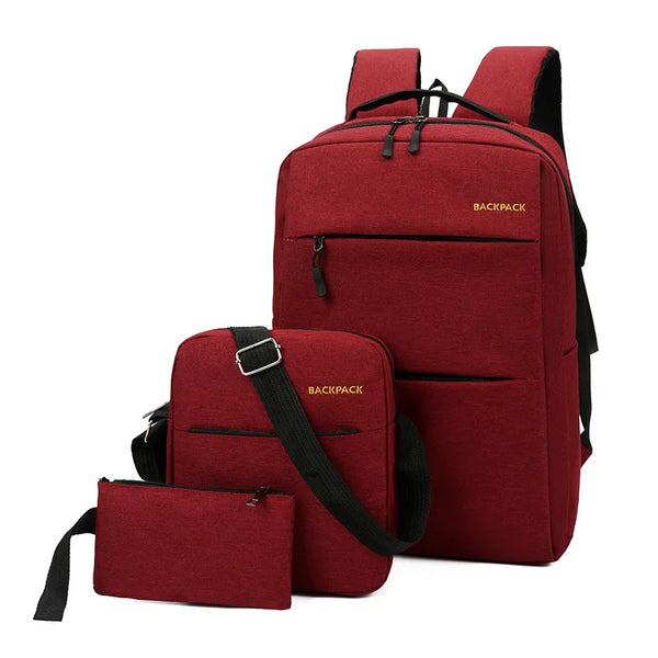 Kari computer backpack 3-piece set in burgundy