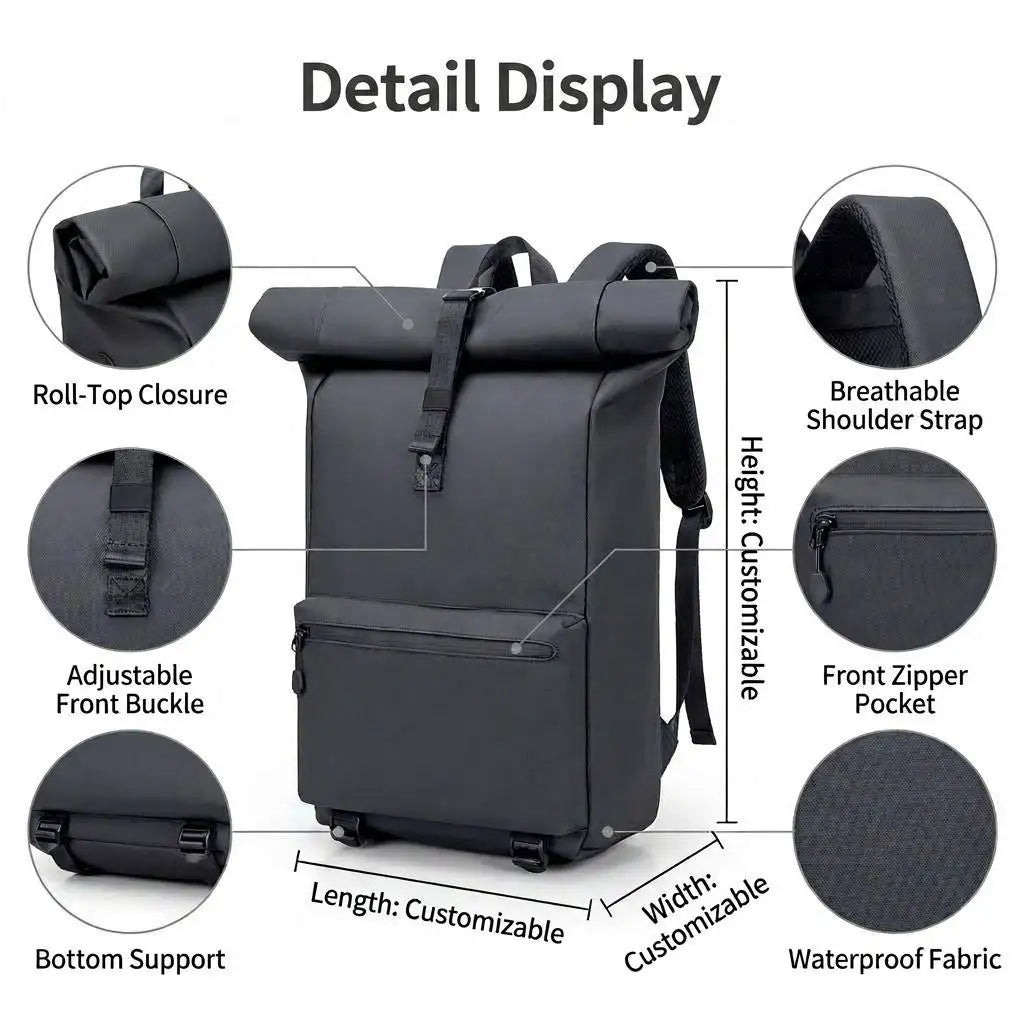 Backper Indus Roll-Top Laptop Backpack — detail view